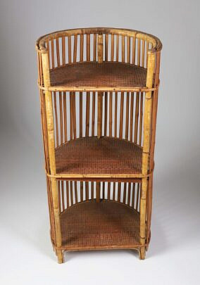 Vintage Bamboo Three-Tier Half Round Book Shelf