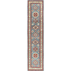 Steel Blue Kazak Style Hand Knoted Wool Oriental Carpet Runner
