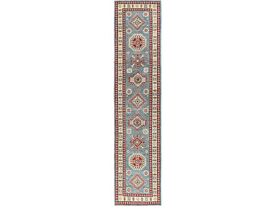 Steel Blue Kazak Style Hand Knoted Wool Oriental Carpet Runner