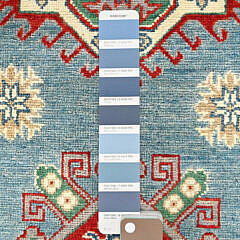 Steel Blue Kazak Style Hand Knoted Wool Oriental Carpet Runner