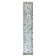 Soft Gray Angora Oushak Hand Knotted Wool Oriental Carpet Runner