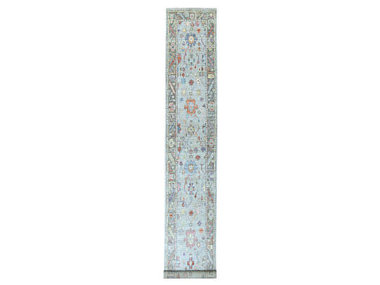 Soft Gray Angora Oushak Hand Knotted Wool Oriental Carpet Runner