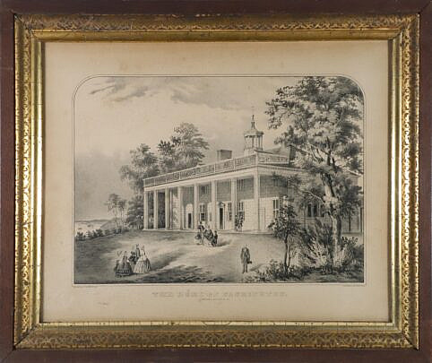 Curries and Ives Engraving "The House of Washington" in original frame