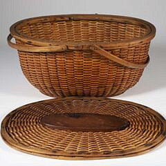 Signed Charles Ray Covered Oval Double Swing Handle Nantucket Basket, 19th Century