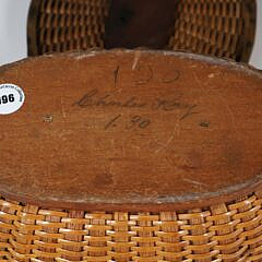 Signed Charles Ray Covered Oval Double Swing Handle Nantucket Basket, 19th Century