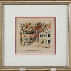 Doris and Richard Beer (1898-1967 & 1893-1959) Watercolor on Paper "Main Street Home", signed lower right and titled lower left