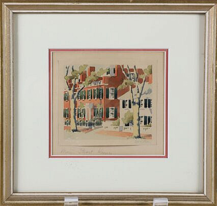 Doris and Richard Beer (1898-1967 & 1893-1959) Watercolor on Paper "Main Street Home", signed lower right and titled lower left