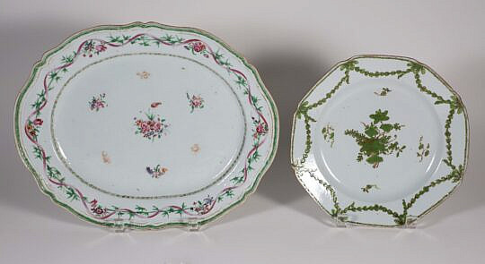 Two Fine Chinese Export Porcelain Famille Rose Oval Serving Platters, 18th Century