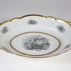 Worcester Oval Serving Platter, circa 1800, printed central floral basket center, 6 shell species border