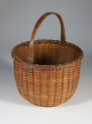 Roland Folger (1803-1883) Round Swing Handle Nantucket Basket, with stenciled signature