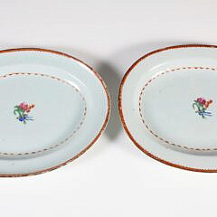 Pair of Diminutive Chinese Export Porcelain Famille Rose Decorated Platters, 18th Century