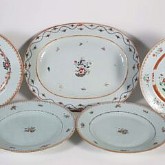 Five Chinese Export Porcelain Famille Rose Plates