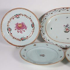 Five Chinese Export Famille Rose Porcelain Plates