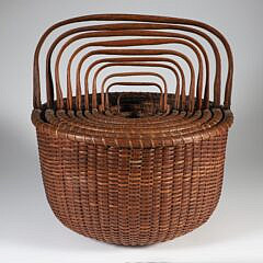 Rare Nest of Ten Jose Formoso Reyes (1902-1980) Round Swing Handle Nantucket Baskets