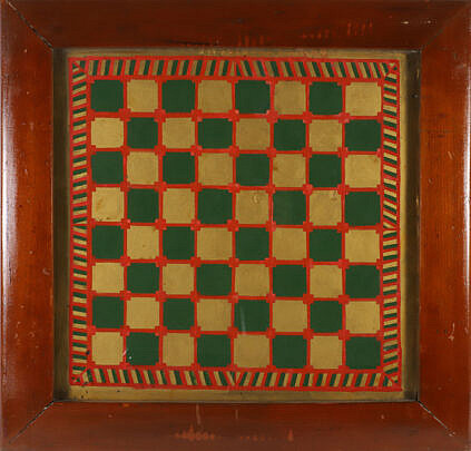 19th Century Wood Frame Glass Checker Board
