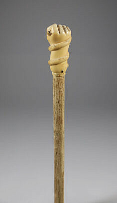 Whaler Made Clenched Fist Walking Stick, 19th Century, antique whale ivory clenched fist on a whalebone shaft