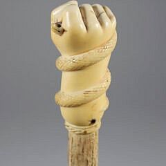 Whaler Made Clenched Fist with Serpent Walking Stick, 19th Century