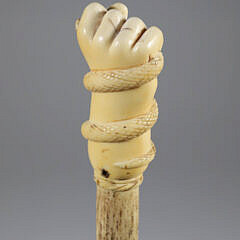 Whaler Made Clenched Fist with Serpent Walking Stick, 19th Century
