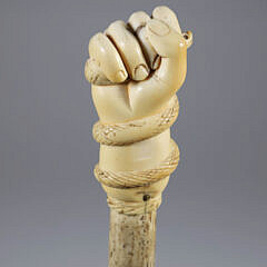 Whaler Made Clenched Fist with Serpent Walking Stick, 19th Century