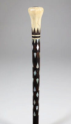 Whaler Made Walking Stick, 19th Century, antique whale ivory on wood shaft