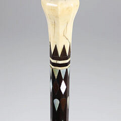Whaler Made Pommel Grip Inlaid Walking Stick, 19th Century