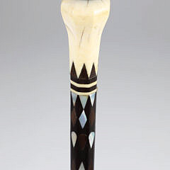Whaler Made Pommel Grip Inlaid Walking Stick, 19th Century