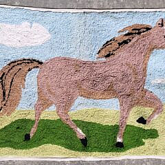 Antique/Vintage Pictorial Horse Stallion Hooked Rug, 20th century