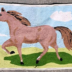 Antique/Vintage Pictorial Horse Stallion Hooked Rug, 20th century