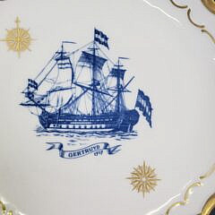 Pair of Antique Reichenbach Cobalt Blue Ship Plates