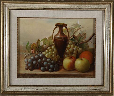 Henry Crowther Oil on Board "Fruit and Vase Still Life", signed lower left H. Crowther 1913c