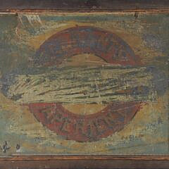 “Waterfront Mill” Oil Painting on Metal Sign, 19th Century