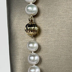 Fine 10mm-13.5mm White Freshwater Pearl Opera Length Necklace, 14k Gold Clasp