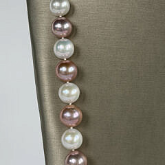 Fine 11mm-14mm White and Pink Freshwater Pearl Necklace, 14k Gold Clasp