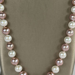Fine 11mm-14mm White and Pink Freshwater Pearl Necklace, 14k Gold Clasp