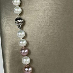 Fine 11mm-14mm White and Pink Freshwater Pearl Necklace, 14k Gold Clasp