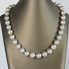 12mm-13.5mm White Freshwater Pearl Necklace, Sterling Silver Vermeil Clasp