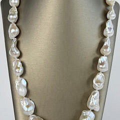 20mm-27mm White Freshwater Baroque Pearl Necklace, Sterling Silver Clasp