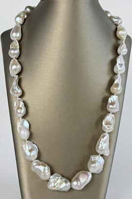 20mm-27mm White Freshwater Baroque Pearl Necklace, Sterling Silver Clasp