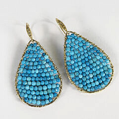 Pair of Faceted Howlite Vermeil Sterling Silver Teardrop Earrings