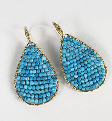 Pair of Faceted Howlite Vermeil Sterling Silver Teardrop Earrings