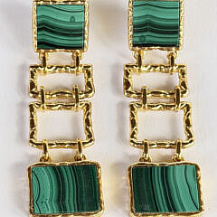 Pair of "Cubist" Malachite Sterling Silver Vermeil Dangle Earrings
