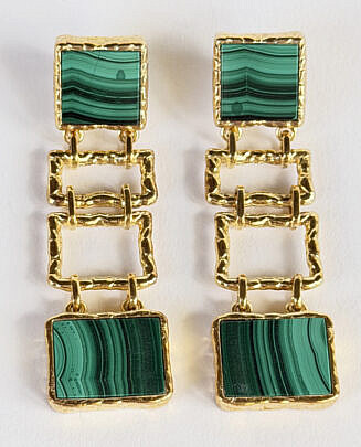 Pair of "Cubist" Malachite Sterling Silver Vermeil Dangle Earrings