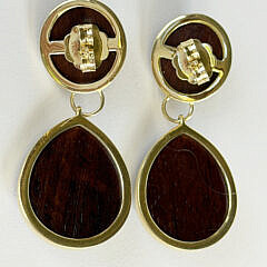 Pair of Faceted Malachite and Wood Dangle Earrings