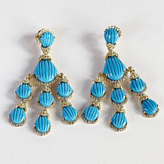 Pair of Howlite, Natural Zircon, White Topaz Chandelier Earrings