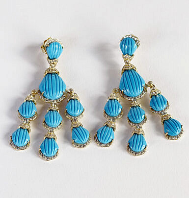 Pair of Howlite, Natural Zircon, White Topaz Chandelier Earrings