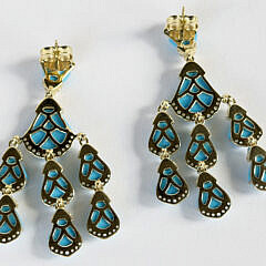Pair of Howlite, Natural Zircon, White Topaz Chandelier Earrings