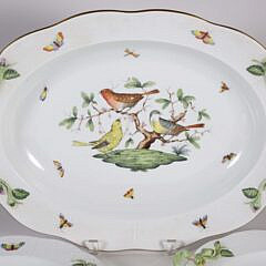 Three Hand Painted Herend Porcelain “Rothchild” Pattern Bird Decorated Oval Scalloped Edge Serving Platters