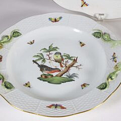 Three Hand Painted Herend Porcelain “Rothchild” Pattern Bird Decorated Oval Scalloped Edge Serving Platters
