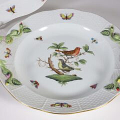 Three Hand Painted Herend Porcelain “Rothchild” Pattern Bird Decorated Oval Scalloped Edge Serving Platters