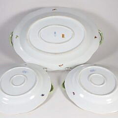 Three Hand Painted Herend Porcelain “Rothchild” Pattern Bird Decorated Oval Scalloped Edge Serving Platters